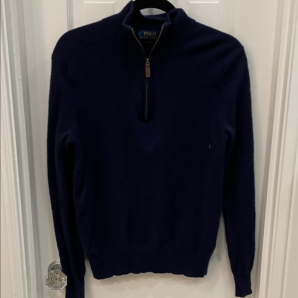 Polo by Ralph Lauren Men's Dark Navy Blue Zip-Up Sweater 100% cashmere